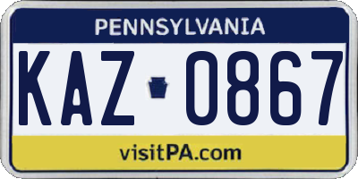 PA license plate KAZ0867