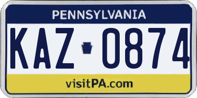 PA license plate KAZ0874