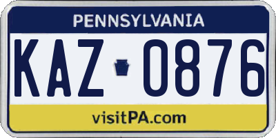 PA license plate KAZ0876
