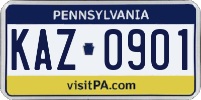 PA license plate KAZ0901