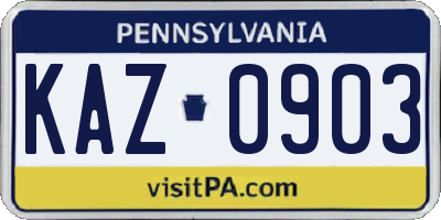 PA license plate KAZ0903