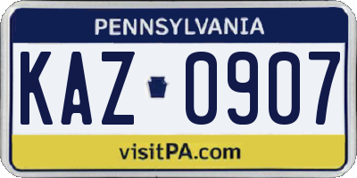 PA license plate KAZ0907