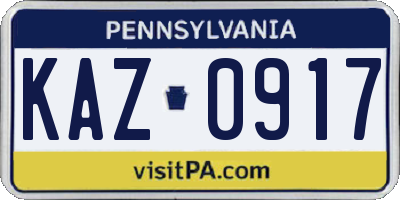 PA license plate KAZ0917