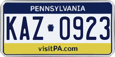 PA license plate KAZ0923