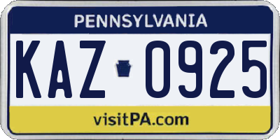 PA license plate KAZ0925