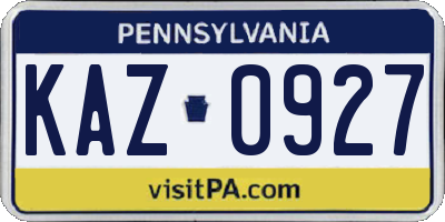 PA license plate KAZ0927