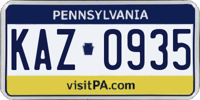 PA license plate KAZ0935