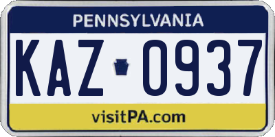 PA license plate KAZ0937
