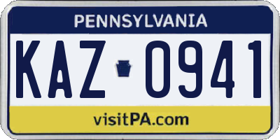 PA license plate KAZ0941