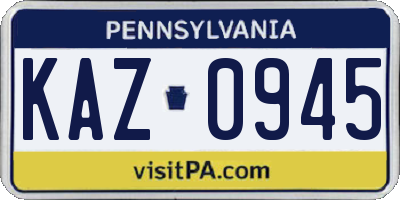 PA license plate KAZ0945