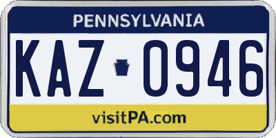 PA license plate KAZ0946