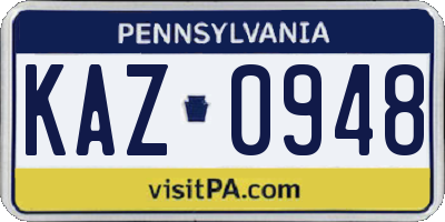 PA license plate KAZ0948