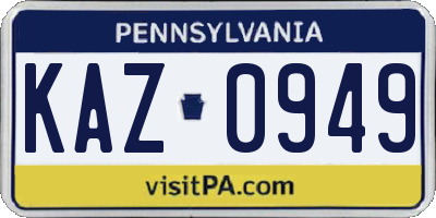 PA license plate KAZ0949