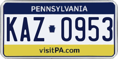 PA license plate KAZ0953