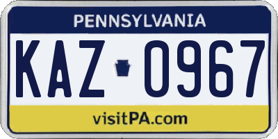 PA license plate KAZ0967