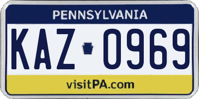 PA license plate KAZ0969
