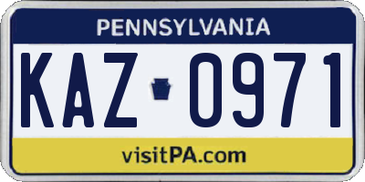 PA license plate KAZ0971