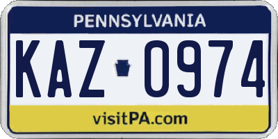 PA license plate KAZ0974