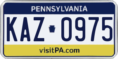 PA license plate KAZ0975