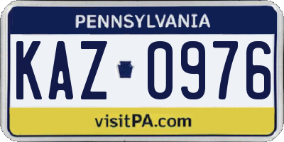 PA license plate KAZ0976