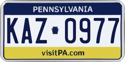 PA license plate KAZ0977