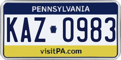 PA license plate KAZ0983