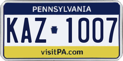 PA license plate KAZ1007