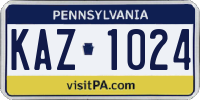 PA license plate KAZ1024