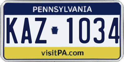 PA license plate KAZ1034