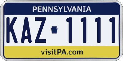PA license plate KAZ1111