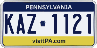 PA license plate KAZ1121