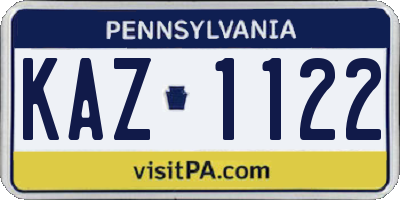 PA license plate KAZ1122