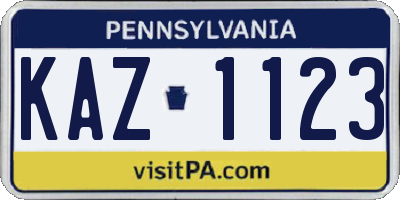 PA license plate KAZ1123