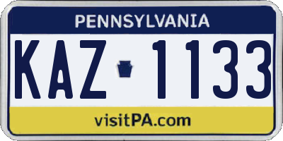 PA license plate KAZ1133