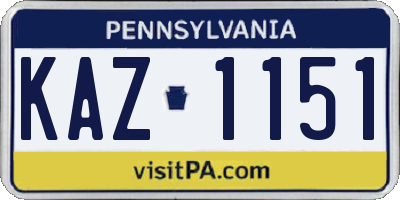 PA license plate KAZ1151
