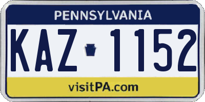 PA license plate KAZ1152