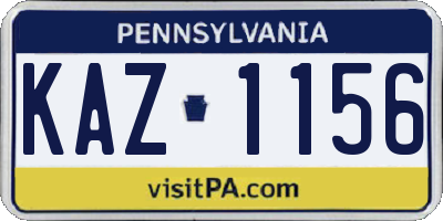 PA license plate KAZ1156