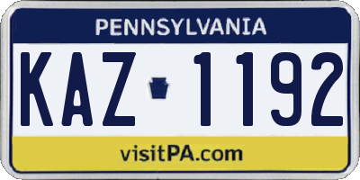 PA license plate KAZ1192