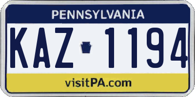 PA license plate KAZ1194