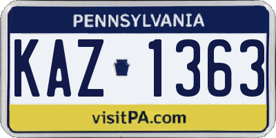 PA license plate KAZ1363