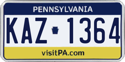 PA license plate KAZ1364
