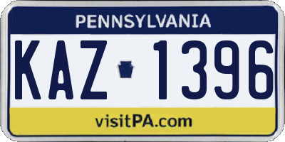 PA license plate KAZ1396