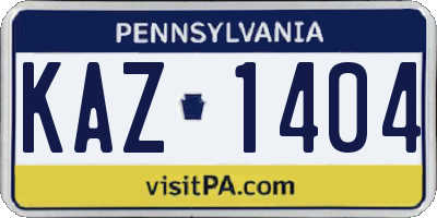 PA license plate KAZ1404
