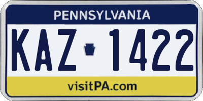 PA license plate KAZ1422