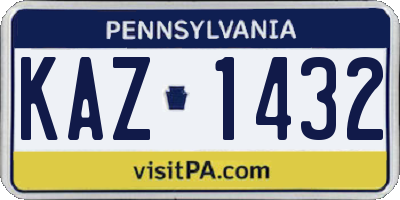PA license plate KAZ1432