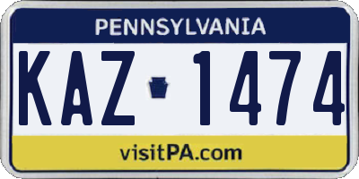 PA license plate KAZ1474