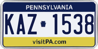 PA license plate KAZ1538