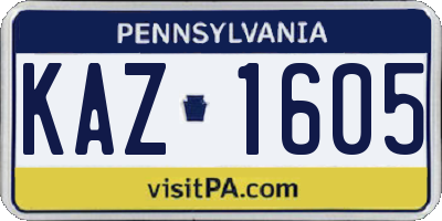 PA license plate KAZ1605