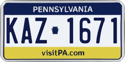 PA license plate KAZ1671
