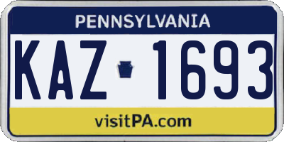 PA license plate KAZ1693